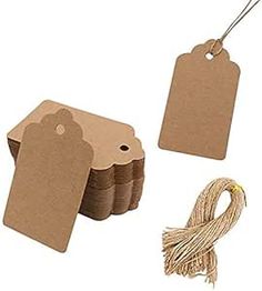 brown tags and twine on white background with clippings for price tagging