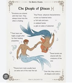 the people of pisceco poster with two mermaids and their names on it