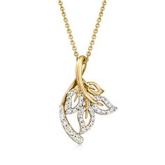 Ross-Simons - .25ct t. w. Diamond Ivy Leaf Pendant Necklace in 14kt Yellow Gold. 18". Intrinsically loyal because of its tendency to attach itself onto anything it grows near, the ivy plant is commonly recognized as a symbol of fidelity and eternity. This necklace features a .25 ct. t. w. round brilliant-cut diamond-studded ivy pendant coiling itself tightly around a cable chain. A beautiful way to commemorate your commitment to a partner or loved one. Crafted in 14kt yellow gold. Lobster clasp, Gold Pendant Designs, Ivy Plant, J Necklace, Gold Leaf Pendant, S Initial, Dainty Initial Necklace, Pendant Designs, Timeless Looks, Initial Necklaces