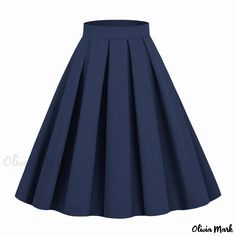 Olivia Mark - Vintage Pleated Solid Color High-Waisted Umbrella Swing Flared Midi Skirt Stylish Loungewear, Umbrella Skirt, Midi Flare Skirt, Crop Top Dress, Pleated Maxi Skirt, Long Sleeve Short Dress, Denim Midi Skirt, Daily Dress, Types Of Skirts