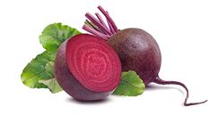 two beets with green leaves and one red