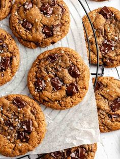 chocolate chip cookies cooling on a wire rack