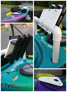 four different views of an inflatable kayak