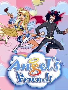 an angel's friends movie poster with two girls flying in the sky and one girl holding