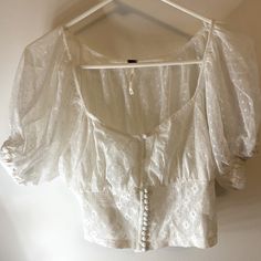 Free People Blouse, White Lace, Never Worn! Fits More Like A Small White Crop Top Blouse For Daywear, Elegant Crop Top For Daywear, Feminine White Crop Top Blouse, Free People Blouse, White Lace Blouse, Blouse White, Lace Blouse, Free People Tops, White Lace