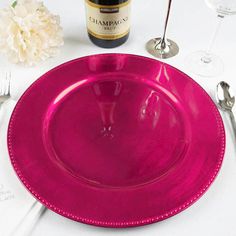 6 Pack 13inch Beaded Hot Pink Acrylic Charger Plate, Plastic Round Dinner Charger Event Plastic Kitchenware, Acrylic Charger Plates, Rainbow Wedding, Charger Plate, Pink Table, Pink Round, Pink Acrylic, Pink Acrylics, Tabletop Decor