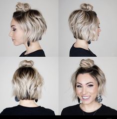 Haircuts Ideas For Women, Short Haircuts Ideas, Top Bun, Girls Short Haircuts, Haircuts Ideas, Chloe Brown, Multicolored Hair, Short A, Short Hair Balayage