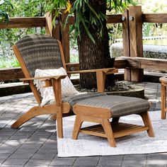 PRICES MAY VARY. Polyrattan Wicker COMPLETE SET: This Teak Patio Conversation Set includes 1 Adirondack Chair and 1 Ottoman, making it a great value pack. TIMELESS: The Adirondack design of the patio lounge chairs and ottomans has been popular for over a century and remains a timeless and stylish choice for any outdoor setting. ULTIMATE COMFORT: With deep seats, high-density foam cushions, and soft-touch all-weather weaving, this patio conversation set provides unmatched comfort for outdoor relaxation. FUNCTIONAL FEATURES: The Adirondack chair features functional additions such as a detachable bottle holder, wine glass holder, and phone gripper, ensuring that your favorite drink and your phone are always within reach. Adirondack Chair Dimensions: 30.5" W x 39" D x 39.5" H Patio Redo, Teak Adirondack Chairs, Calm Coastal, Coastal Luxury, Coastal Luxe, Covered Back Porch, Adirondack Chairs Patio, Wood Adirondack Chairs, Luxe Decor