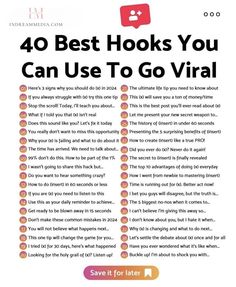 an advertisement with the words 40 best hooks you can use to go virtual