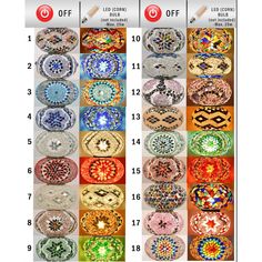 the different colors and patterns of glass beads are shown in this chart, which shows how many