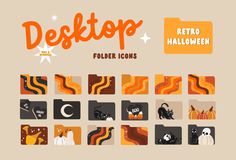 a set of retro halloween icons with the words, desktop and other items on them