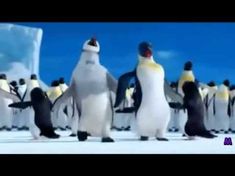 penguins are standing in the middle of an animated scene