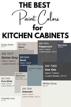 the best paint colors for kitchen cabinets with text overlay that says, ` `