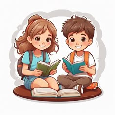 two children sitting on the floor reading books