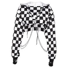 Hoodie Crop Top, Egirl Clothes, Checkered Jacket, Streetwear Sweatshirt, Plaid Outfits, Crop Top Hoodie, Party Kleidung, Edgy Outfits, Casual Streetwear