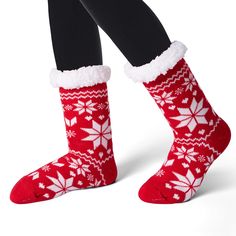 Complete Festive Set: One pair of Red Christmas socks, a delightful addition to your holiday wardrobe. Soft cloud-like material will keep your feet and toes warm in cold weather.With a mid-calf silhouette and a cover, they offer warmth and style in one. Get ready to embrace the holiday spirit with these delightful Christmas socks.High-Quality Material: Crafted from 100% polyester, these red socks are made of high-quality material, ensuring they are extra soft, durable, and wrinkle-resistant. The Non Slip Socks, Fuzzy Slippers, Winter Socks, Gift Giver, Holiday Wardrobe, Slipper Socks, Christmas Socks, Womens Fleece, Winter Season