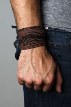 Wrap Bracelet - Brown with Black Print Burning Men, Bracelet Man, Festival Bracelets, Mens Bracelet Black, Bracelets Men, Cotton Bracelet, Tattoo Bracelet, Brown Bracelet, Athens Ga