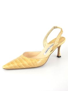 MANOLO BLAHNIK Carolyne Crocodile Shoes Nude Slingback Pumps Size 38 | Socialite Auctions Manolo Blahnik Carolyne, Crocodile Shoes, Slingback Pump, Timeless Fashion, Kitten Heels, Cool Outfits