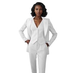 PRICES MAY VARY. MATERIAL: White pants suit for women is made of Polyester fiber fabric & viscose, Comfortable, breathable, softer, smoother. Regular fit cutting design, elegant chic style. makes you look gentle and grace. WASH TIP: Suggest dry-cleaning white suit for women pants set. Stain areas can be gently wiped with cold water and ironed to keep your white snow suit for women clean and neat. Not machine washable, Do Not Bleach. Women's Suit Size: Use our size chart to select based on your a Blazer Work Outfits For Women, Snow Suits For Women, Satin Pant, Professional Pants, Casual Outfits For Women, Pant Suits For Women, Tuxedo Women, Womens Suits Business, Graduation Photography