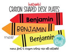 crayon shaped desk plates with name labels