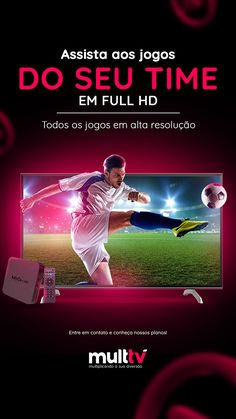 an advertisement for a television with a soccer player on it