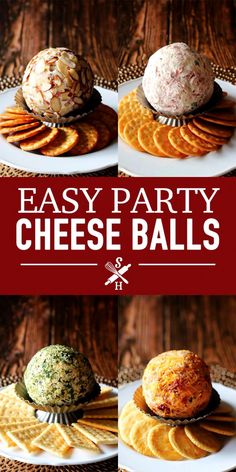 easy party cheese balls on plates with crackers