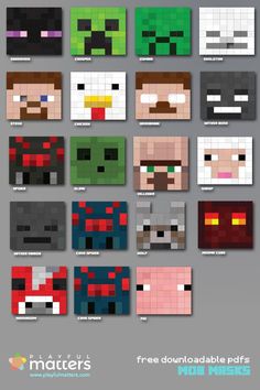 the different types of minecraft characters are shown in this poster, which is also available for