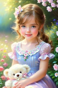 Girl With Teddy Bear, Konstantin Razumov, Pink Princess Aesthetic, Vladimir Volegov, Paige Halliwell, Barbie Cartoon, Pastel Portraits, Beautiful Angels Pictures