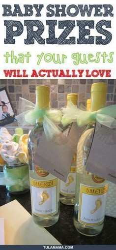 baby shower prizes that your guests will actually love are in bottles with tags on them