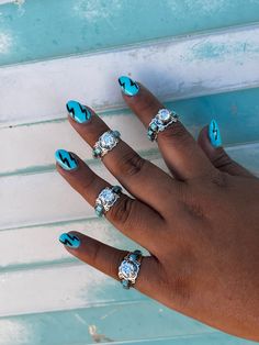 Western Style Turquoise Gemstone Rings, Southwestern Turquoise Ring With Natural Stones, Southwestern Turquoise Ring With Concho, Turquoise Western Nails, Handmade Western Turquoise Ring Collectible, Western Sterling Silver Turquoise Concho Ring