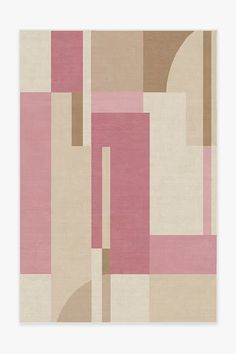 an abstract rug with pink and beige colors