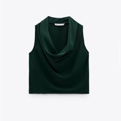 This Is A Brand New Zara Sleeveless Blouse In A Dark Green Color In Size S. Chic Cami Vest Top, Elegant Green Tank Top, Green Sleeveless Top For Work, Chic Cami Tops For Workwear, Chic Cami Tops For Work, Chic Tank Top For Workwear, Chic Workwear Vest Top, Elegant Green Vest Top, Cami Tops For Workwear