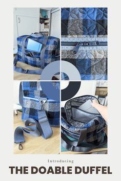 the double duffel bag sewing pattern is shown with instructions to make it easier for someone to sew