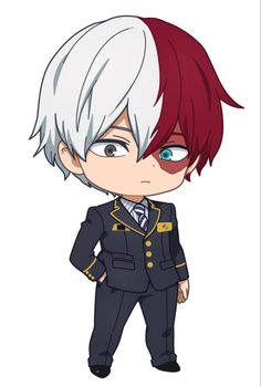 an anime character with white hair and red eyes wearing a uniform, standing in front of a