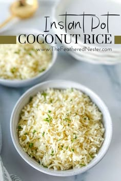 Two bowls of coconut rice. Instant Pot Coconut Rice, Coconut Basmati Rice, Rice In The Instant Pot, Coconut Jasmine Rice, Coconut Lime Rice, Jasmine Rice Recipes, Side Dishes For Ham, Burger Side Dishes, Side Dishes For Salmon