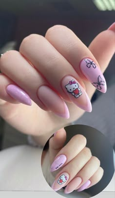 Uñas Hello Kitty, Hello Kitty Nail Art, Paznokcie Hello Kitty, Hello Kitty Nails Art, Fake Nails Designs, Spring Acrylic Nails, Gel Nail Art Designs, Nail Art For Beginners, Subtle Nails