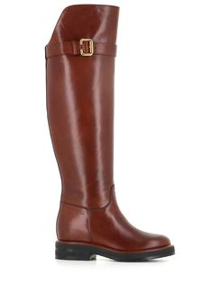 Cognac soft leather women's over-the-knee Boot by Chloè, featuring by an oversized strap with a gold-coloured buckle. Serrated rubber sole. Lined interior. internal rise. Heel: 5 cm Leg height: 49 cm Circumference: 40 cmComposition: Leather Chloe Boots, Chloe Shoes, Knee Boot, French Chic, Dolce E Gabbana, Brown Leather Boots, Prada Shoes, Ballet Flat Shoes, Pump Sandals