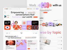 the website design is designed to look like it has many different things on it, including an orange and pink theme