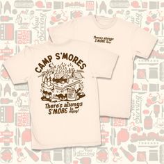 Camp S'mores T-shirt There's always S'more to enjoy! The T-shirt you need if love s'mores! I had the great opportunity to work with the talented Don Leon on this new Deli Fresh Threads T-shirt. T-Shirt Color: Natural Ink Color: Brown 100% Cotton Next Level Screen printed inside tag Screen printed front pocket & back design Stitched hem tag Shirts are unisex so will fit both men and women. Mock up is wearing a Medium Summer Camp Merch, Big Dill, Tent Design, Screen Printing Shirts, Tag Design, S Mores, Ink Color, Tee Shop, Design Inspo