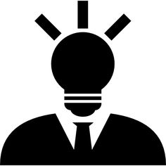 a black and white silhouette of a man with a light bulb on his head in front of him