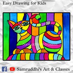 an easy drawing for kids book with colorful cat