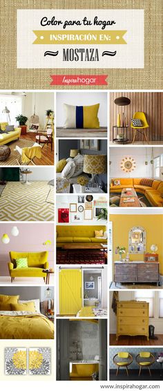 a collage of yellow and gray furniture