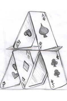 a drawing of playing cards stacked on top of each other in the shape of a pyramid