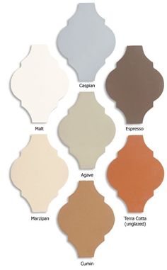 the different shades of paint that are available in various colors and shapes, including white, beige