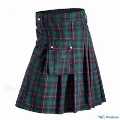 Orcajump - Traditional Plaid Scottish Mini Skirt with High Waist Scottish Skirt, Winter 2024, Green Color, Green Colors, High Waisted Skirt, Mini Skirt, Winter Fashion, High Waist, Mini Skirts