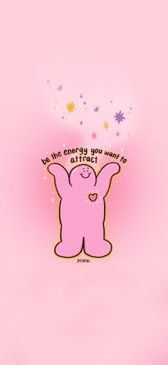 a pink wallpaper with an image of a cartoon character in the center and stars above it