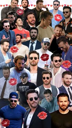 a collage of many different people with red lipstick on their lips and beards