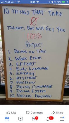 a white board with writing on it in front of a train station window that says 10 things that take ten, but will get you 100 % respect