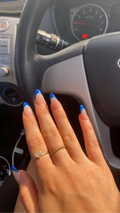 Royal Blue Prom Nails, Blue French Tip Nails, Dance Nails, Blue Prom Nails, Blue French Tip, Rounded Acrylic Nails, Royal Blue Nails, Dark Blue Nails