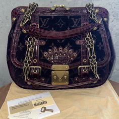 * Always Authentic 100% Guaranteed * Excellent Used Condition * Great Limited Edition Rare Handbag Purse * Please See Photos For Wear Luxury Tapestry Satchel, Purple Lv Bag, Rare Handbags, Purple And Black Louie Vuttion Purse, Designer Purple Bags With Gold-tone Hardware, Louis Vuitton Graffiti Bag, Purple Gold, Alligator, Louis Vuitton Bag